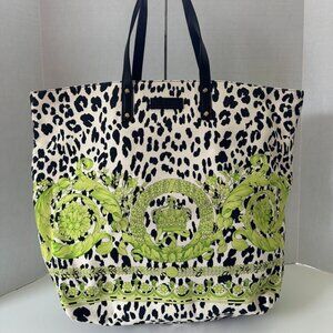 Versace Canvas/Leather Black/Green/White Tote Bag (123074)